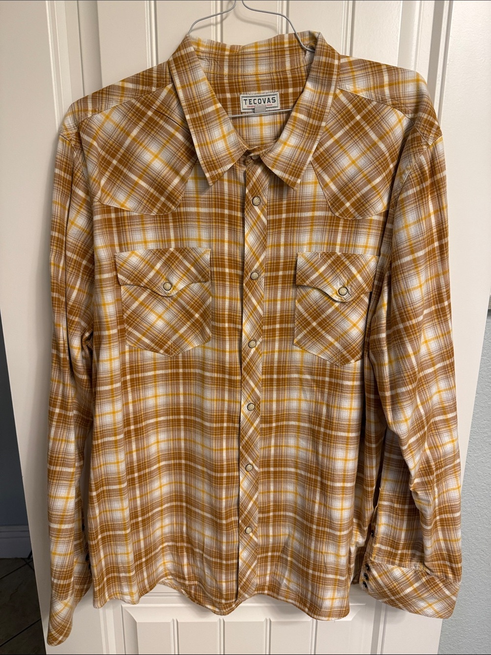 Tecovas Men's Golden Yellow Plaid Button-Down Shirt
